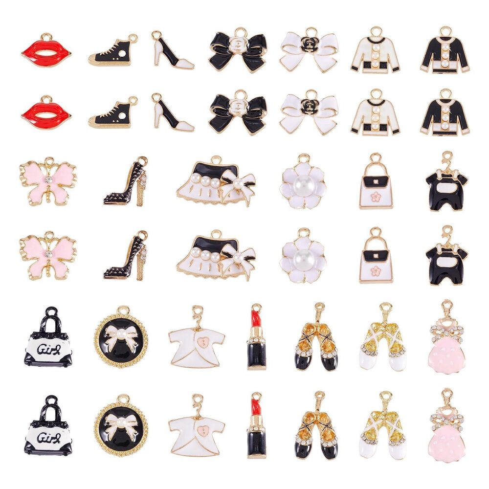4534 40pcs Enamel Fashion Makeup Charms Mixed Lipstick Dress High Heels